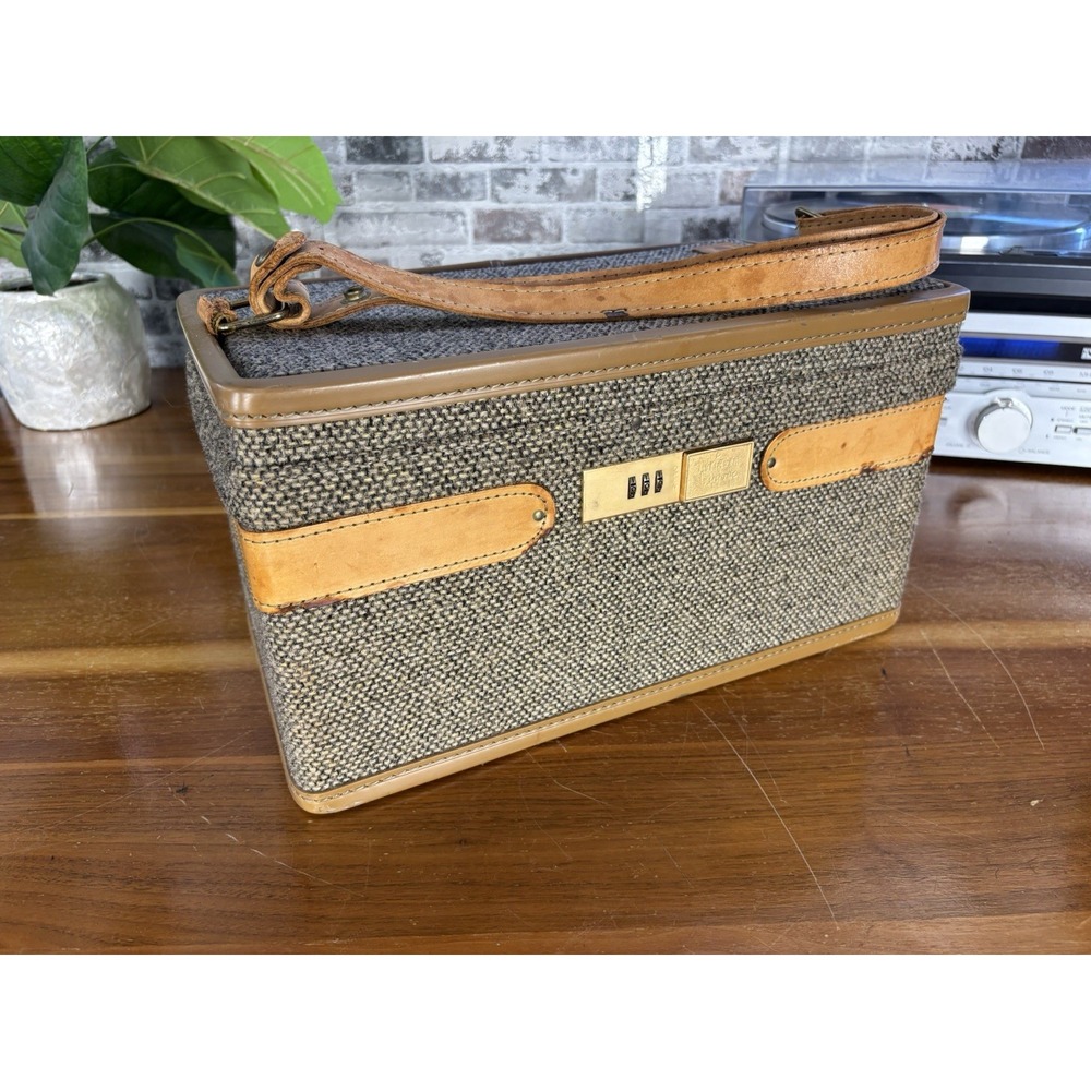 Hartmann Vintage Tweed Leather Train Case⭐️Makeup Toile Interior⭐️15" Travel Bag - Picture 2 of 14